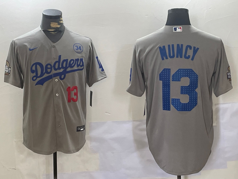 Men's Los Angeles Dodgers Max Muncy #13 Gray Jersey
